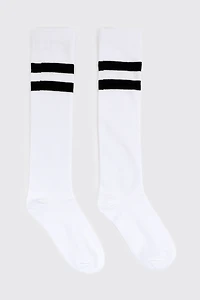 Ardene 2-Pack Striped Knee High Socks in White | Polyester/Spandex