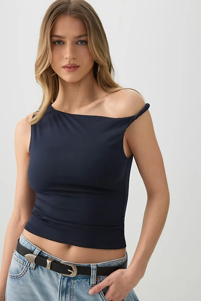 Ardene Asymmetrical Tank Top in Dark Blue | Size | Polyester/Elastane