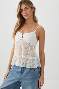 Camisole à volants en dentelle texturée