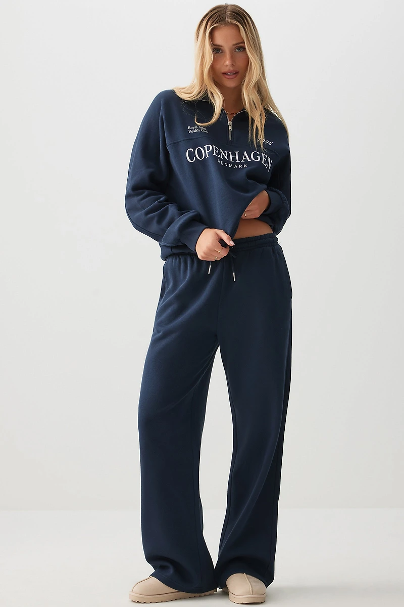 Ardene Wide Leg Sweatpants in Dark Blue | Size | Polyester/Cotton | Fleece-Lined