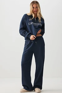Ardene Wide Leg Sweatpants in Dark Blue | Size | Polyester/Cotton | Fleece-Lined