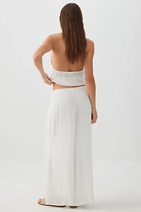 Pantalon fluide à taille mi-haute en tissu froiss