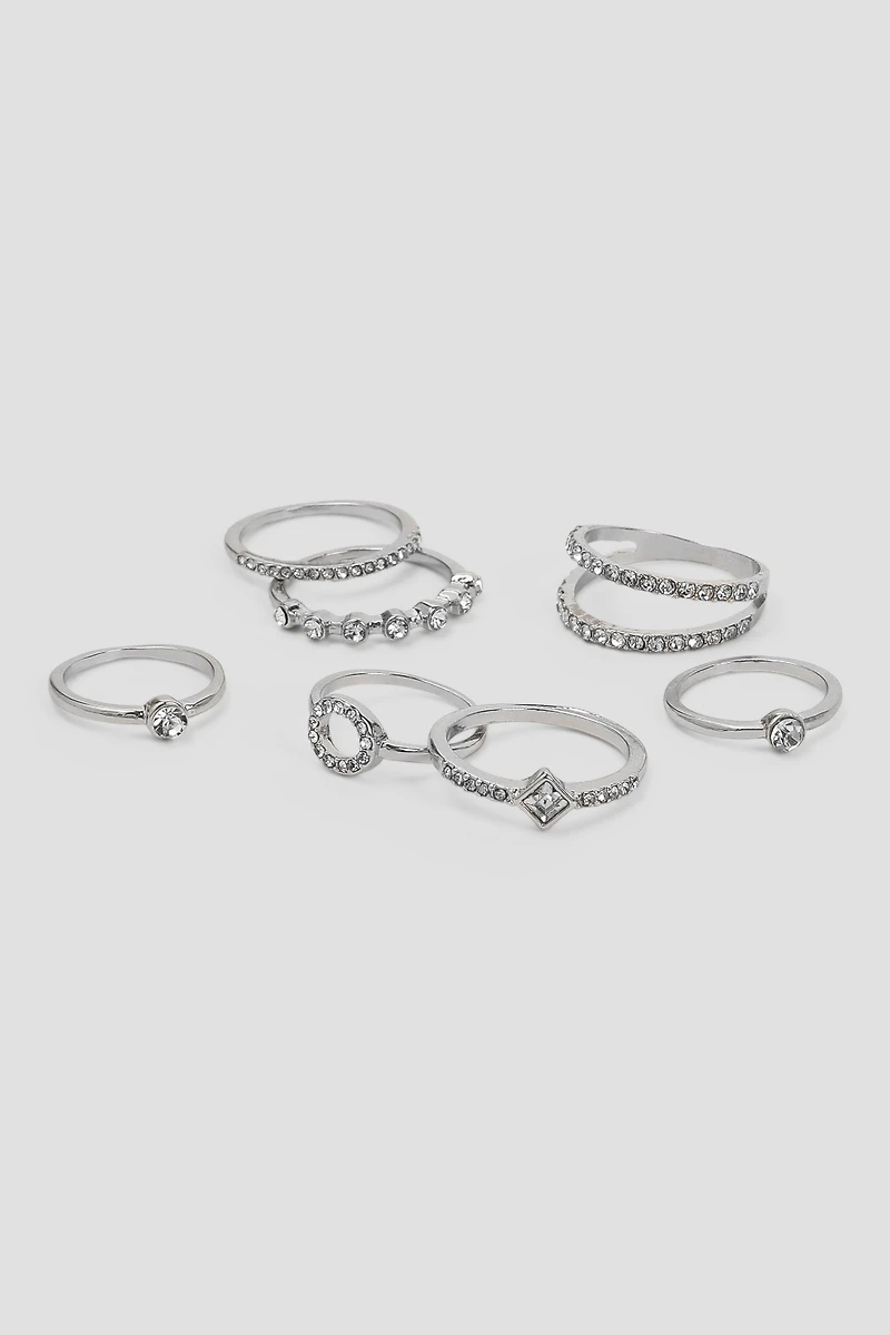 Ardene 7-Pack of Gemstone Rings in Silver | Size
