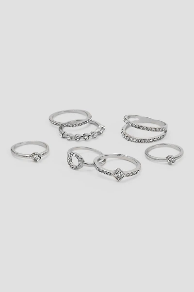 Ardene 7-Pack of Gemstone Rings in Silver | Size