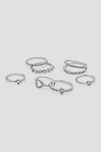 Ardene 7-Pack of Gemstone Rings in Silver | Size