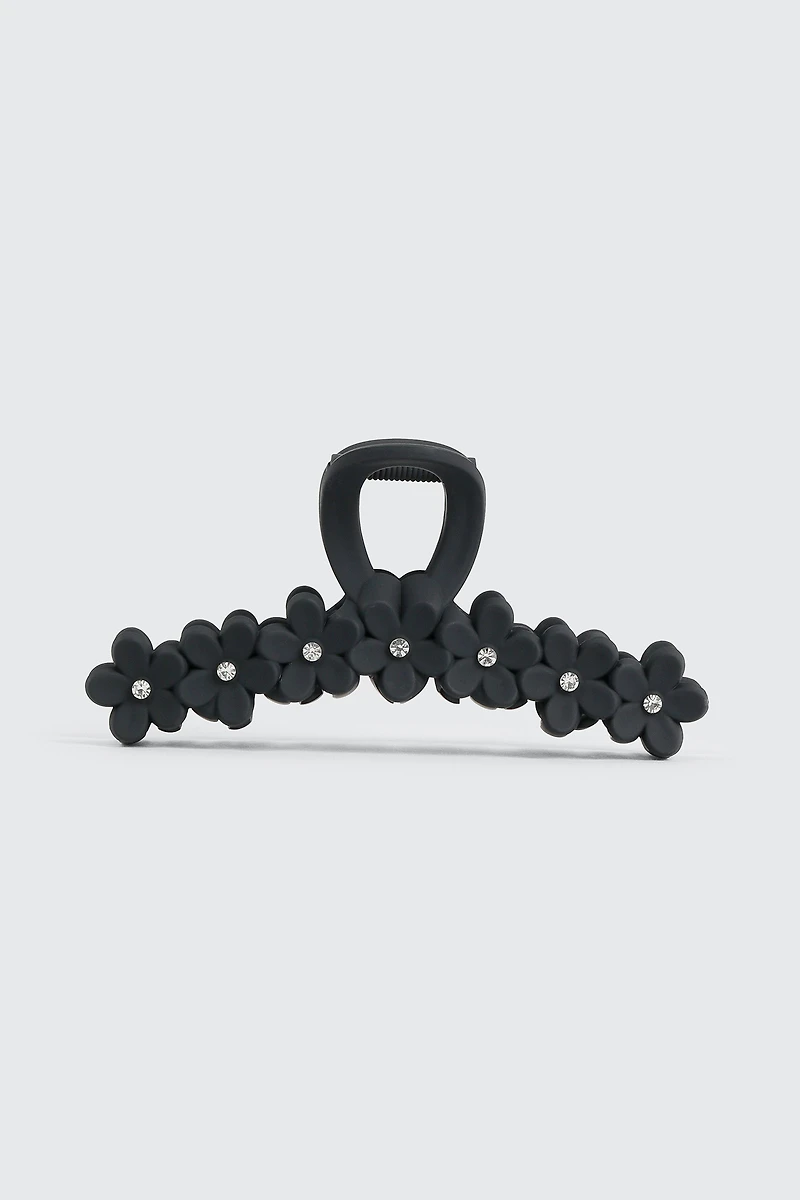Ardene Rhinestone Floral Hair Claw in Black