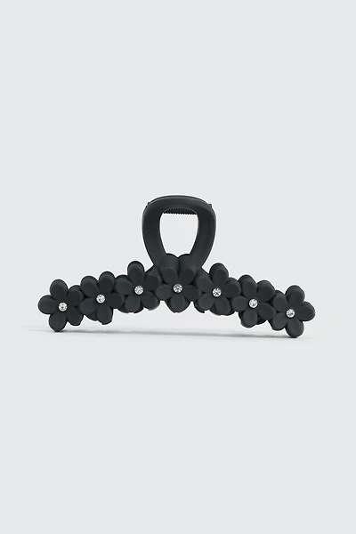 Ardene Rhinestone Floral Hair Claw in Black