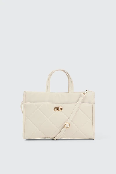 Ardene Quilted Faux Leather Tote Bag in Beige | Faux Leather/Polyester | Eco-Conscious