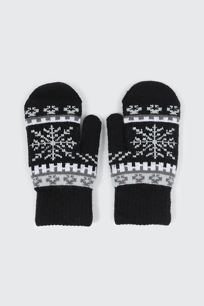 Ardene Sherpa Lined Knit Mittens in Black | Polyester/Spandex