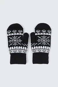 Ardene Sherpa Lined Knit Mittens in Black | Polyester/Spandex