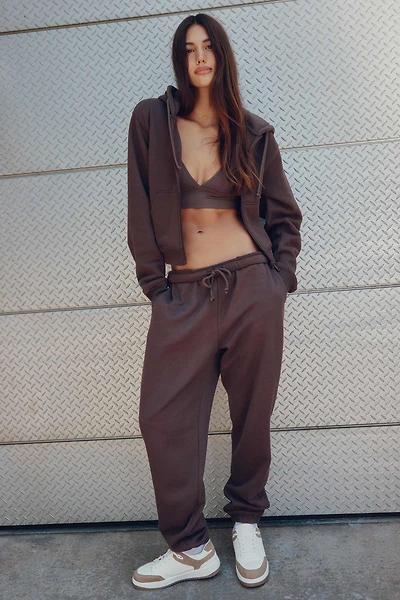 Ardene MADESOFT Fleece Baggy Sweatpants in Espresso | Size | Polyester/Cotton | Eco-Conscious
