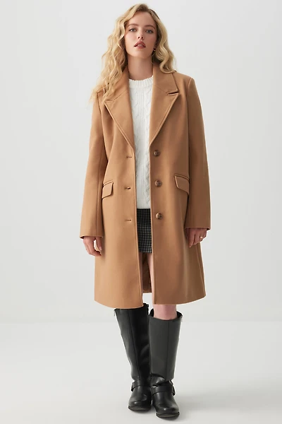 Ardene Three-Button Brushed Felt Coat in Cognac | Size Small | Polyester