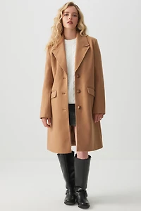 Ardene Three-Button Brushed Felt Coat in Cognac | Size Small | Polyester