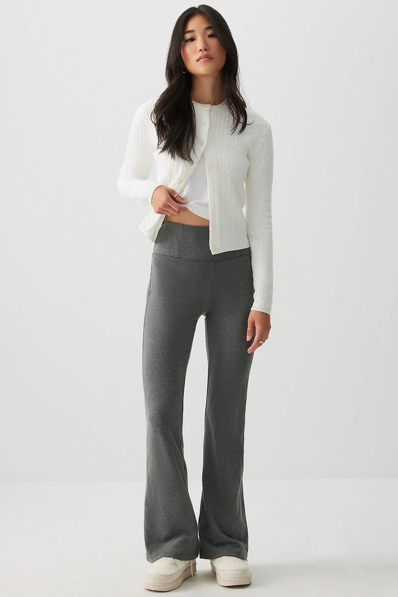 Ardene Fleece Lined Flare Leggings in Dark Grey | Size | Polyester/Elastane | Fleece-Lined