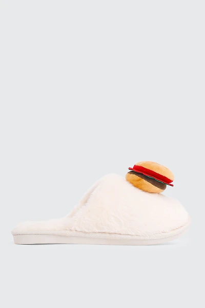Ardene Fast Food Slippers in Off-White | Size