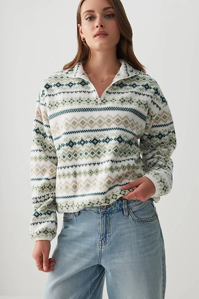 Ardene Polar Fleece 1/4 Zip Sweatshirt in Dark Green | Size | Polyester | Eco-Conscious