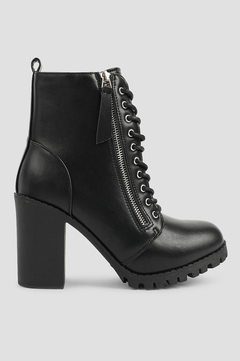 Ardene Lace Up Heeled Booties in Black | Size | Faux Leather | Eco-Conscious