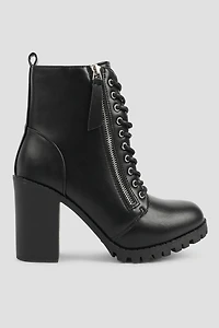 Ardene Lace Up Heeled Booties in Black | Size | Faux Leather | Eco-Conscious