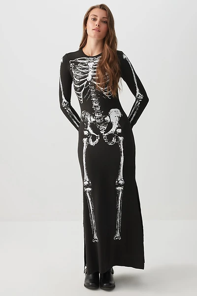Ardene Maxi Skeleton Dress with Slits in Black | Size | Polyester/Elastane