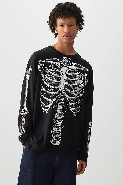 Ardene Man Long Sleeve Skeleton T-Shirt For Men in Black | Size | Cotton