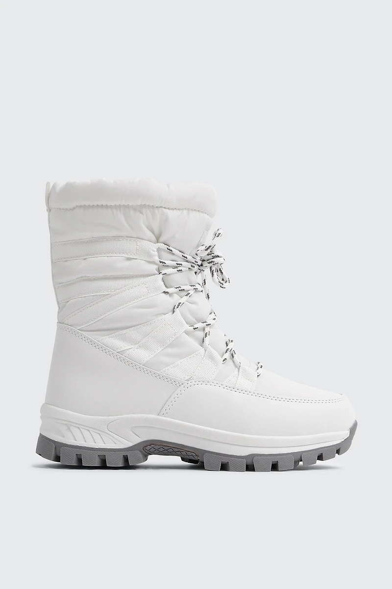 Ardene Lace Up Snow Boots in White | Size | Faux Leather/Nylon