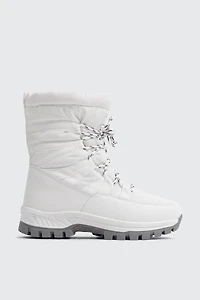 Ardene Lace Up Snow Boots in White | Size | Faux Leather/Nylon