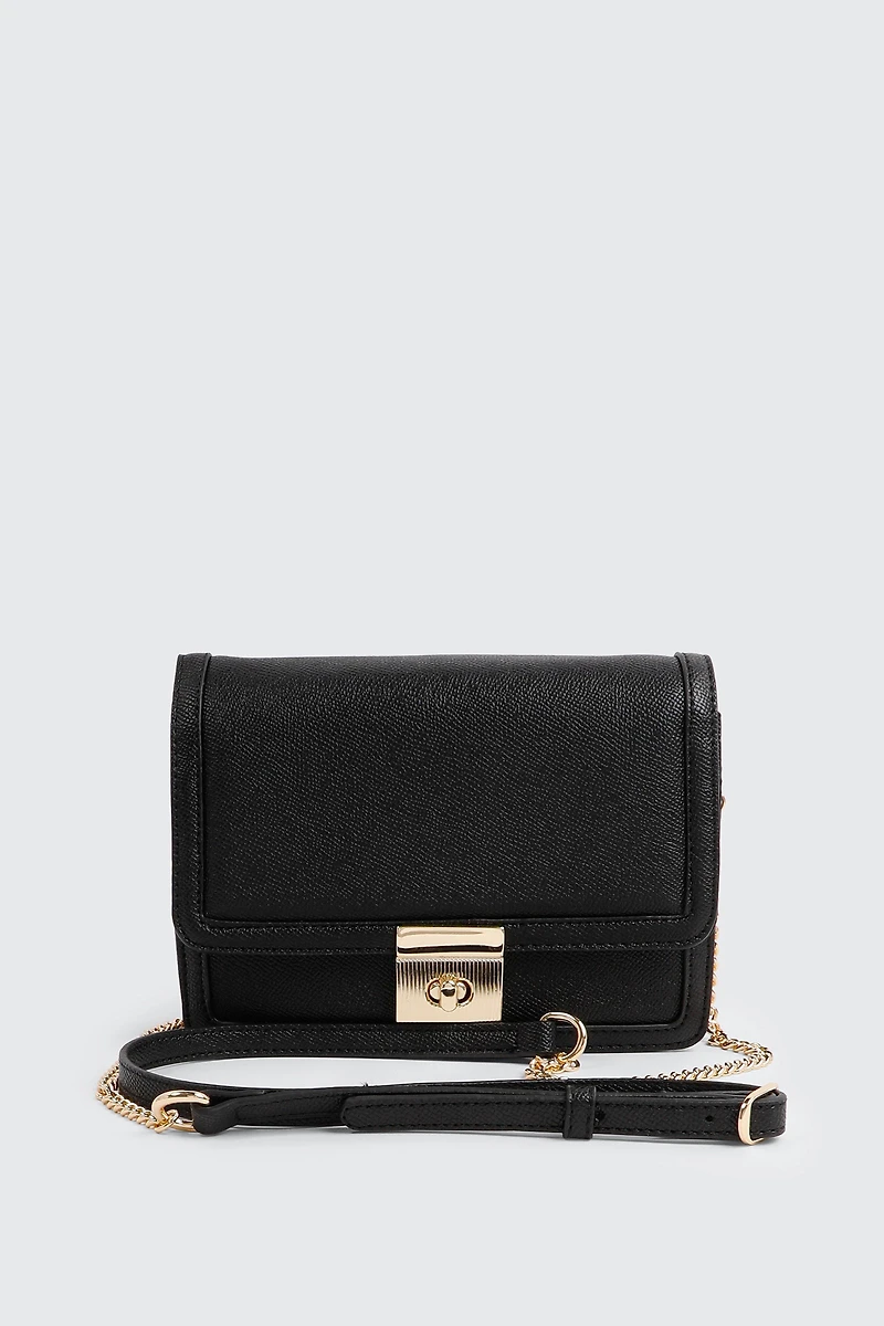 Ardene Structured Crossbody Bag in Black | Faux Leather/Polyester