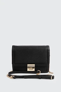 Ardene Structured Crossbody Bag in Black | Faux Leather/Polyester