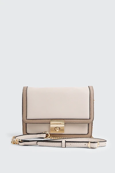 Ardene Structured Crossbody Bag in Beige | Faux Leather/Polyester