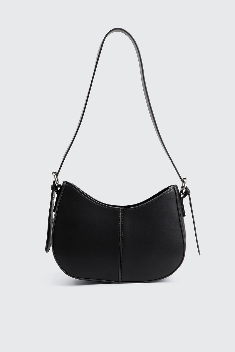 Ardene Faux Leather Baguette Bag with Adjustable Strap in Black | 100% Recycled Polyester/Faux Leather | Eco-Conscious