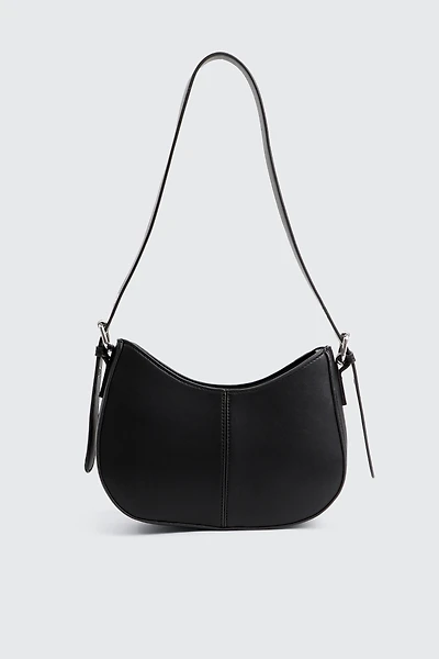Ardene Faux Leather Baguette Bag with Adjustable Strap in Black | 100% Recycled Polyester/Faux Leather | Eco-Conscious