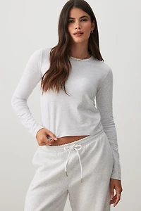 Ardene Effortless Everyday Long Sleeve T-Shirt in Light Grey | Size | Cotton/Elastane | Eco-Conscious