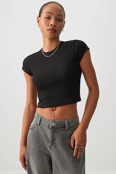 Ardene Basic Ultra Crop Fitted T-shirt in | Size | Cotton/Elastane | Eco-Conscious