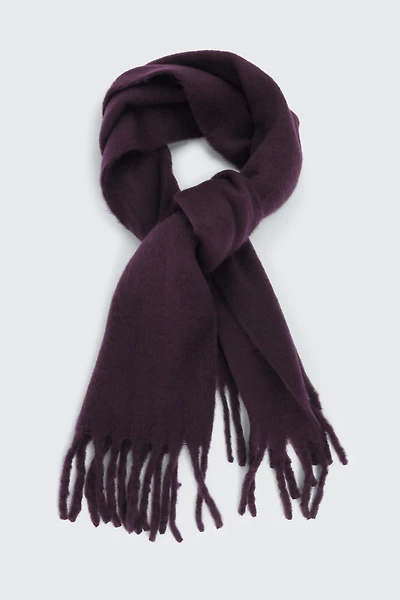 Ardene Rectangular Scarf with Fringes in Dark Purple | Polyester