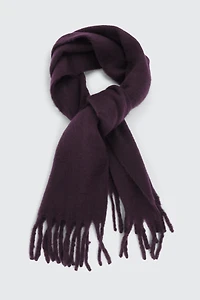 Ardene Rectangular Scarf with Fringes in Dark Purple | Polyester
