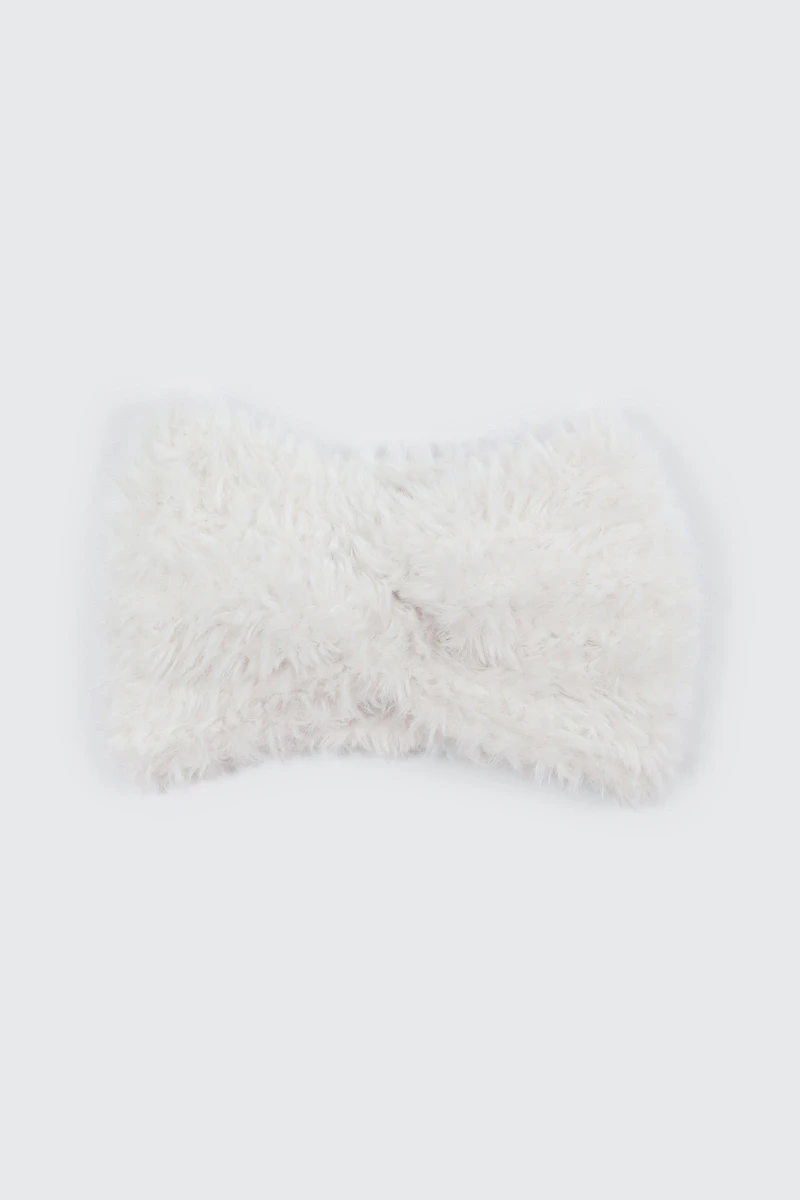 Ardene Faux Fur Knotted Headband in Off-White | Polyester