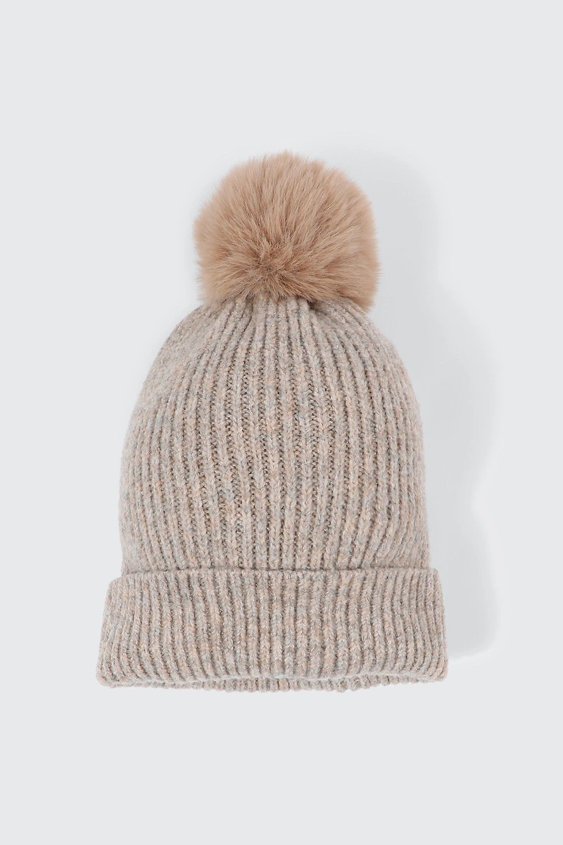 Ardene Super Soft Beanie with Pompom in Brown | Polyester