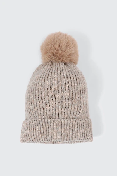Ardene Super Soft Beanie with Pompom in Brown | Polyester