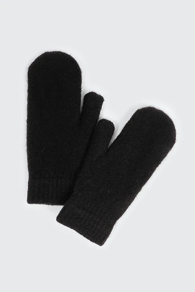 Ardene Fleece-Lined Mittens in Black | Nylon/Elastane
