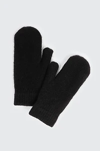 Ardene Fleece-Lined Mittens in Black | Nylon/Elastane