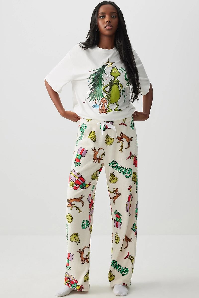 Ardene The Grinch Plush PJ Pants in White | Size | Polyester
