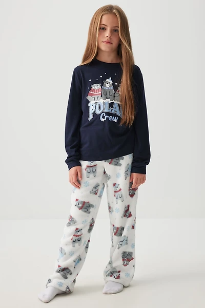 Ardene Kids Long Sleeve PJ Set in Dark Blue | Size | Polyester/Elastane | Eco-Conscious
