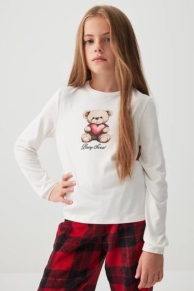 Ardene Kids Long Sleeve PJ Set in Off-White | Size | Polyester/Elastane | Eco-Conscious