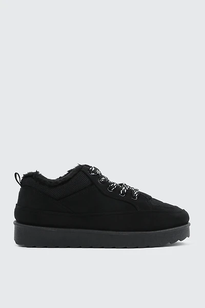 Ardene Faux Fur Lined Sneakers in Black | Size | Faux Suede