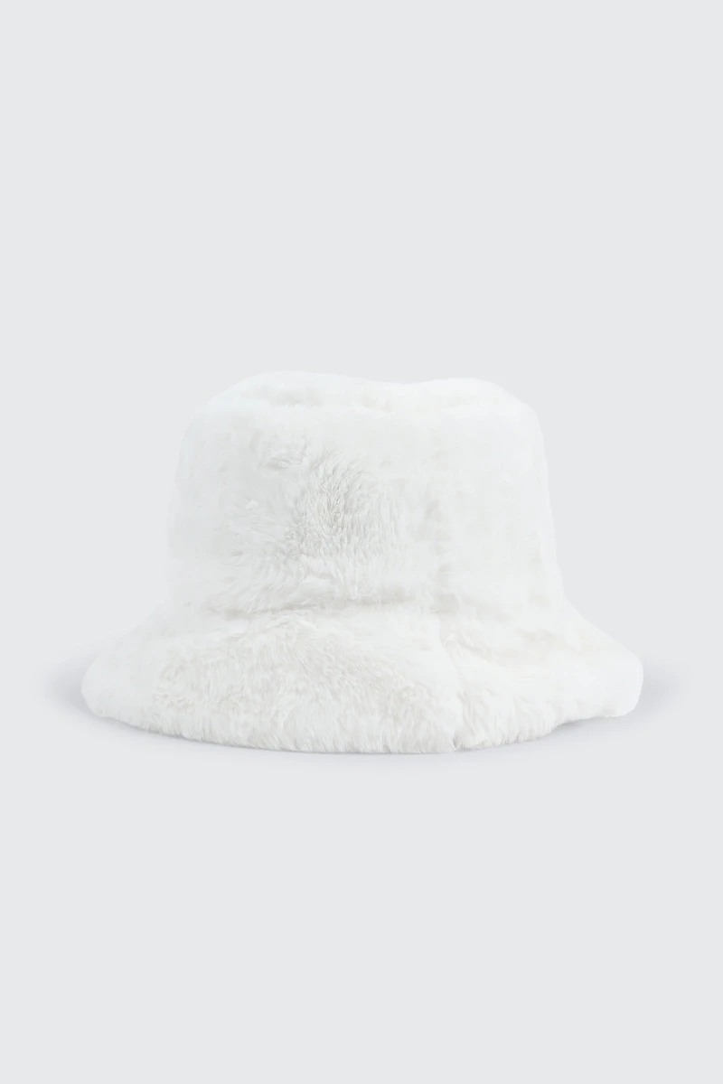 Ardene Faux Fur Bucket Hat in White | Polyester