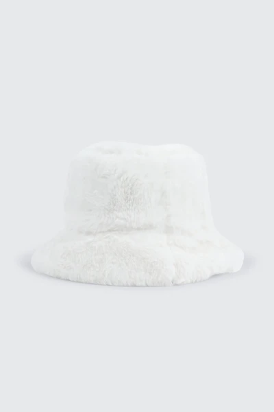 Ardene Faux Fur Bucket Hat in White | Polyester
