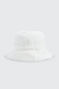 Ardene Faux Fur Bucket Hat in White | Polyester