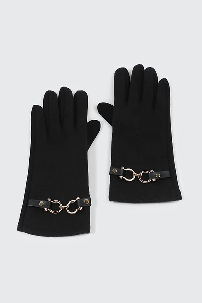 Ardene Gloves with Metal Buckle Detail in Black | Polyester