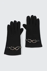 Ardene Gloves with Metal Buckle Detail in Black | Polyester
