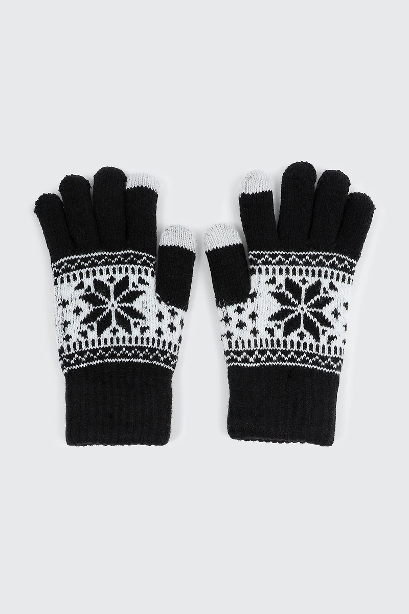 Ardene Fair Isle Gloves in Black | Polyester/Cotton